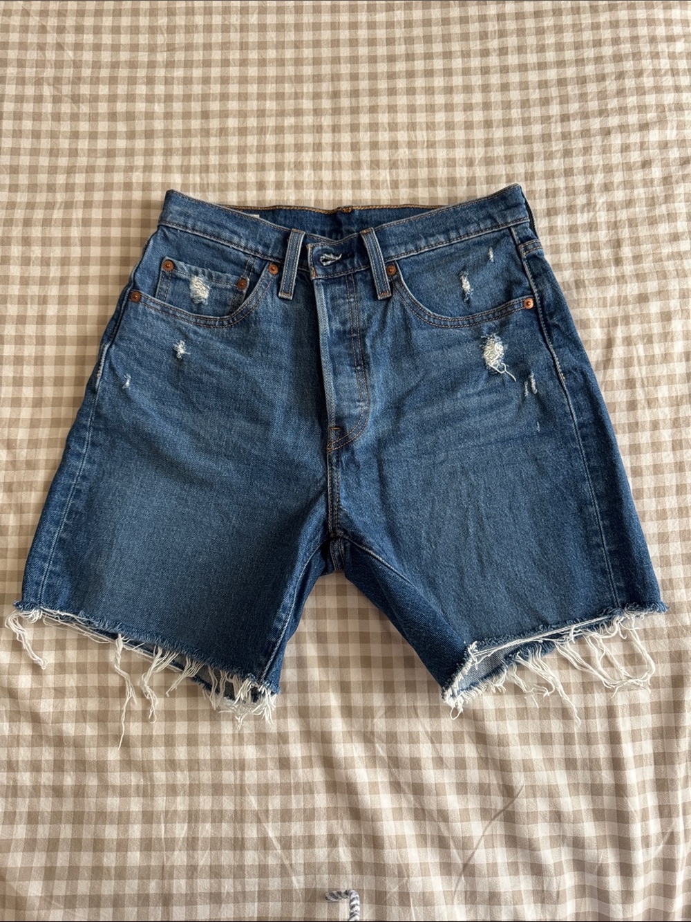 Levi's original 501 medium wash mid thigh shorts